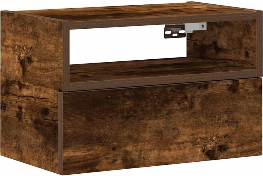 VidaXL Nachtkastje wandmontage gerookt eiken 45cm Wandkast Nachtkastje Slaapkamers Houten Meubel Compact