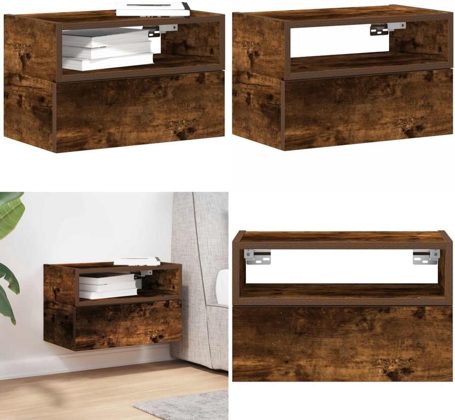 VidaXL Nachtkastje wandgemonteerd 45x26x28 5 cm gerookt eikenkleurig Wandnachtkastje Wandnachtkastjes Wandgemonteerd Nachtkastje Wandgemonteerd Bedkastje