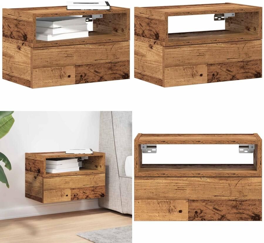 VidaXL Nachtkastje wandgemonteerd 45x26x28 5 cm oud houtkleurig Wandnachtkastje Wandnachtkastjes Wandgemonteerd Nachtkastje Wandgemonteerd Bedkastje