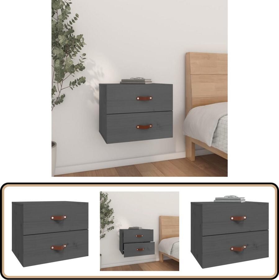 VidaXL Nachtkastje Wandgemonteerd 50x36x40 cm Grijs Wandlamp Nachtkastje Slaapkamer Decoratie Houten Kast Grijze Meubels