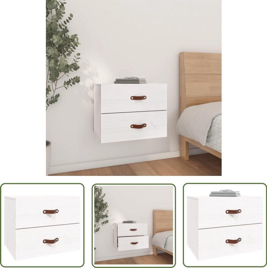 VidaXL Nachtkastje Wandgemonteerd 50x36x40 cm Wit Wandlamp Nachtlamp Kastje Bergruimte Slaapkamer Decoratie Houten Meubels Grenoble Hout Minimalistisch Modern