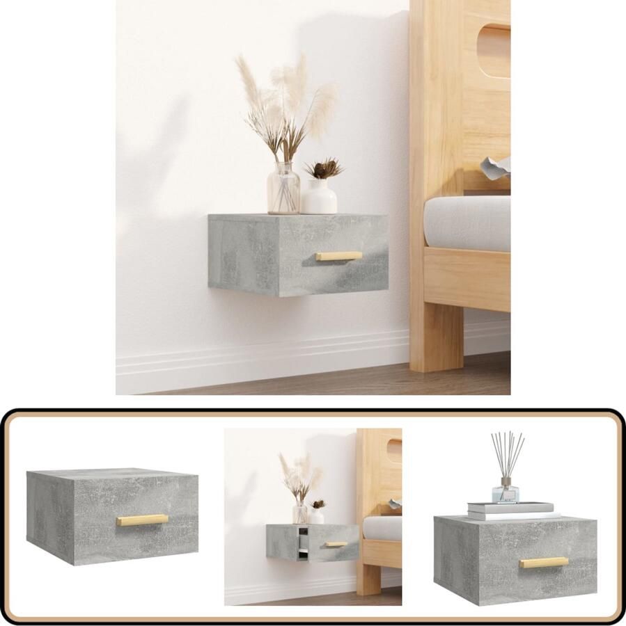 VidaXL Nachtkastje Wandgemonteerd Betongrijs 35x35x20 cm Wandlamp Nachtlamp Kastje Bergruimte Slaapkamerdecoratie Betonlook Industrieel Design Compact