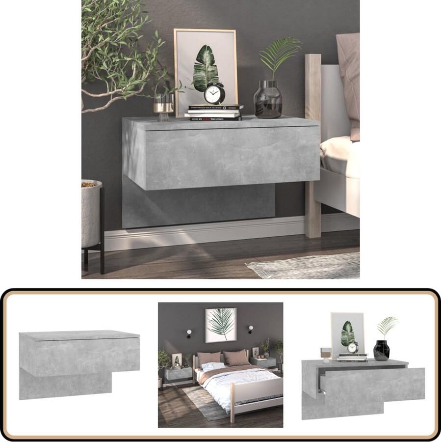 VidaXL Nachtkastje Wandgemonteerd Betongrijs 60x40x40 cm Wandlamp Nachtlamp Slaapkamer Decoratie Bergruimte Beton Grijs Meubilair Houten Nachtkast