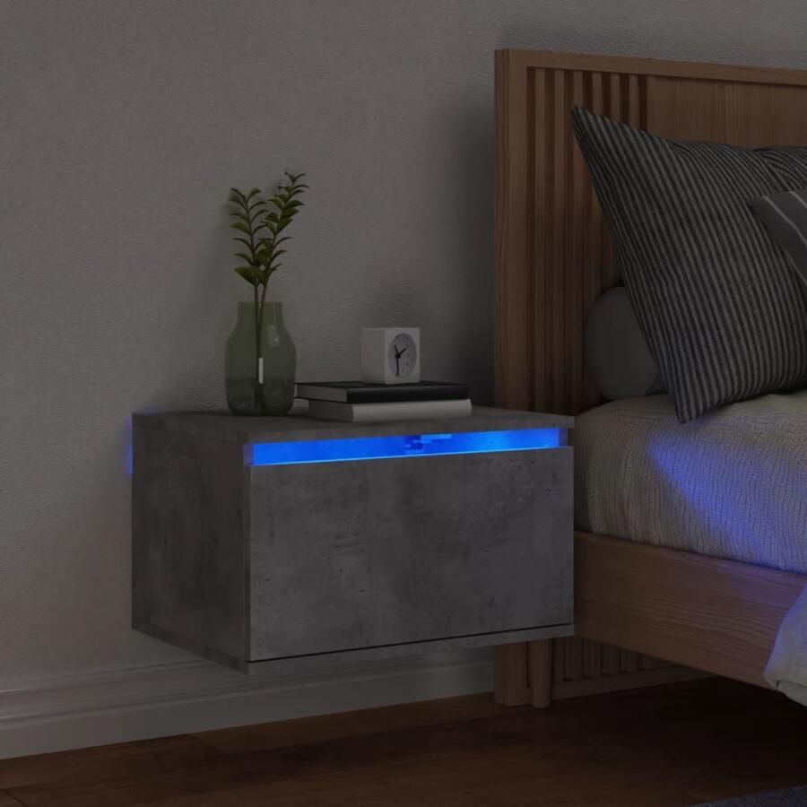 VidaXL Nachtkastje Wandgemonteerd Betongrijs Nachthastje Wandlamp Led Lamp Slaapkamer Meubilair Beton Grijs
