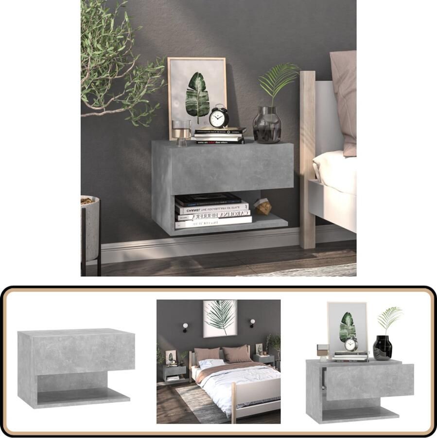 VidaXL Nachtkastje Wandgemonteerd Betongrijs Wandlamp Nachtlamp Bergruimte Slaapkamervloer Decoratief Item Houten Meubels Grijze Kamerdecor
