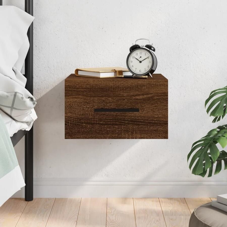 VidaXL Nachtkastje Wandgemonteerd Bruin Eiken 35x35x20 cm Wandlamp Nachtkastje Slaapkamerdecoratie Houten Meubels Bruine Meubelen Compact Meubel Bergruimte - Foto 2