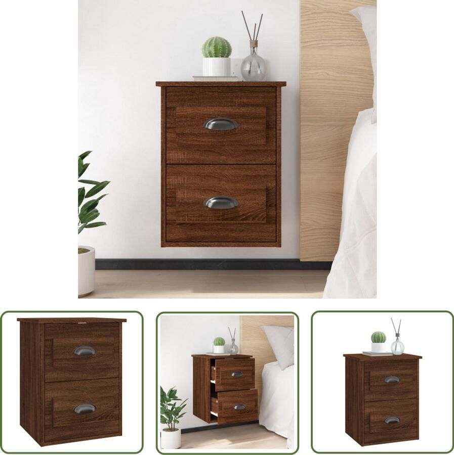 VidaXL Nachtkastje Wandgemonteerd Bruin Eiken 41 5x36x53 cm Wandkast Nachtkastje Houten Kast Bruin Meubilair Slaapkamermeubels Bergruimte