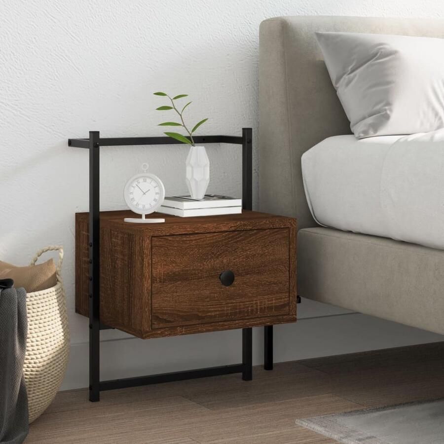 VidaXL Nachtkastje Wandgemonteerd Bruin Eiken Wandlamp Nacht Kastje Slaapkamer Meubilair Houten Kastje Bureau Accessoires Minimalistisch Meubilair Bergruimte Tv Stand - Foto 2