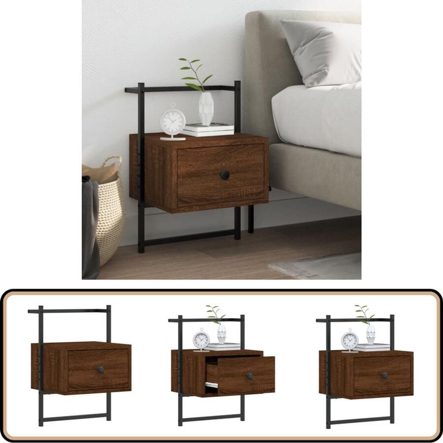 VidaXL Nachtkastje Wandgemonteerd Bruin Eiken Wandlamp Nacht Kastje Slaapkamer Meubilair Houten Kastje Bureau Accessoires Minimalistisch Meubilair Bergruimte Tv Stand