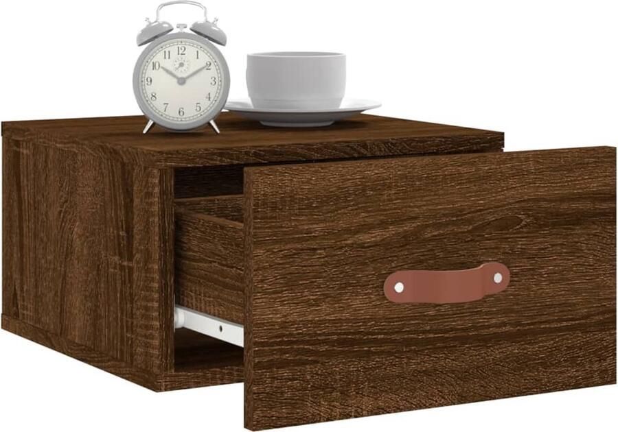 VidaXL Nachtkastje Wandgemonteerd Bruin Eikenkleur Wandlamp Nachtlamp Bijzettafel Bergruimte Houten Meubels