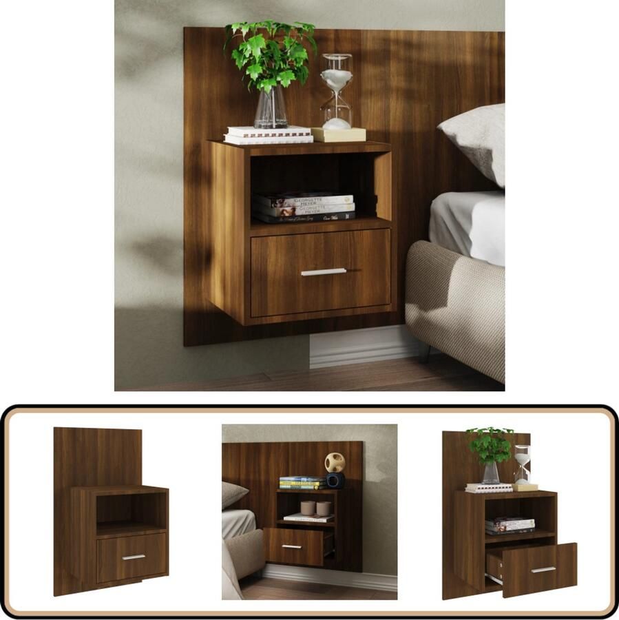 VidaXL Nachtkastje Wandgemonteerd Bruine Eikenkleur Wandlamp Nachtlamp Bergruimte Slaapkamersdecoratie Houten Meubels