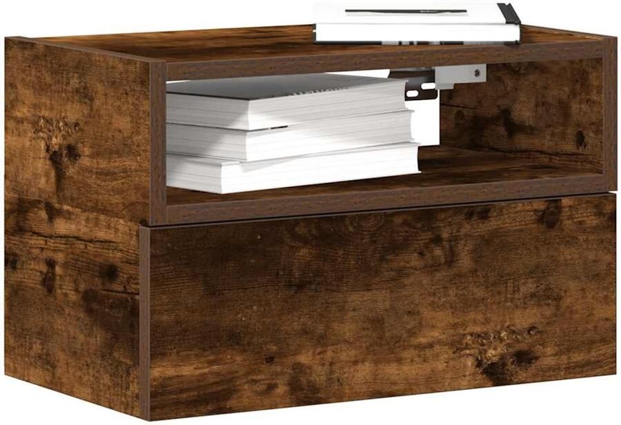 The Living Store Nachtkastjes 2 st wandgemonteerd 45x26x28 5 cm gerookt eiken Nachtkastje Wandmontage Houten Meubel Bergruimte Slaapkamersdecoratie - Foto 2