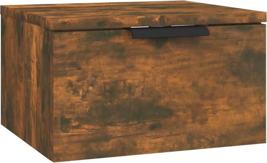 VidaXL Nachtkastje Wandgemonteerd Gerookt Eiken 34x30x20 cm Wandlamp Nachtlamp Bergruimte Kastje Slaapkamer Decoratie Houten Meubels Bruine Meubelen Compact Meubel