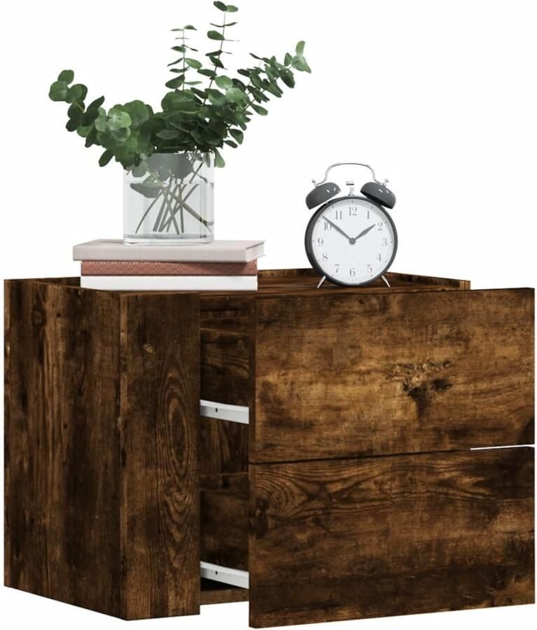 VidaXL Nachtkastje Wandgemonteerd Gerookt Eiken Wandlamp Nachtkastje Kastje Bijzettafel Houten Meubilair