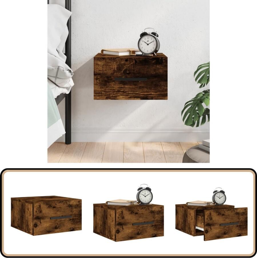 VidaXL Nachtkastje Wandgemonteerd Gerookt Eiken Wandlamp Nachtlamp Bijzettafels Nachtkasten Houten Meubels