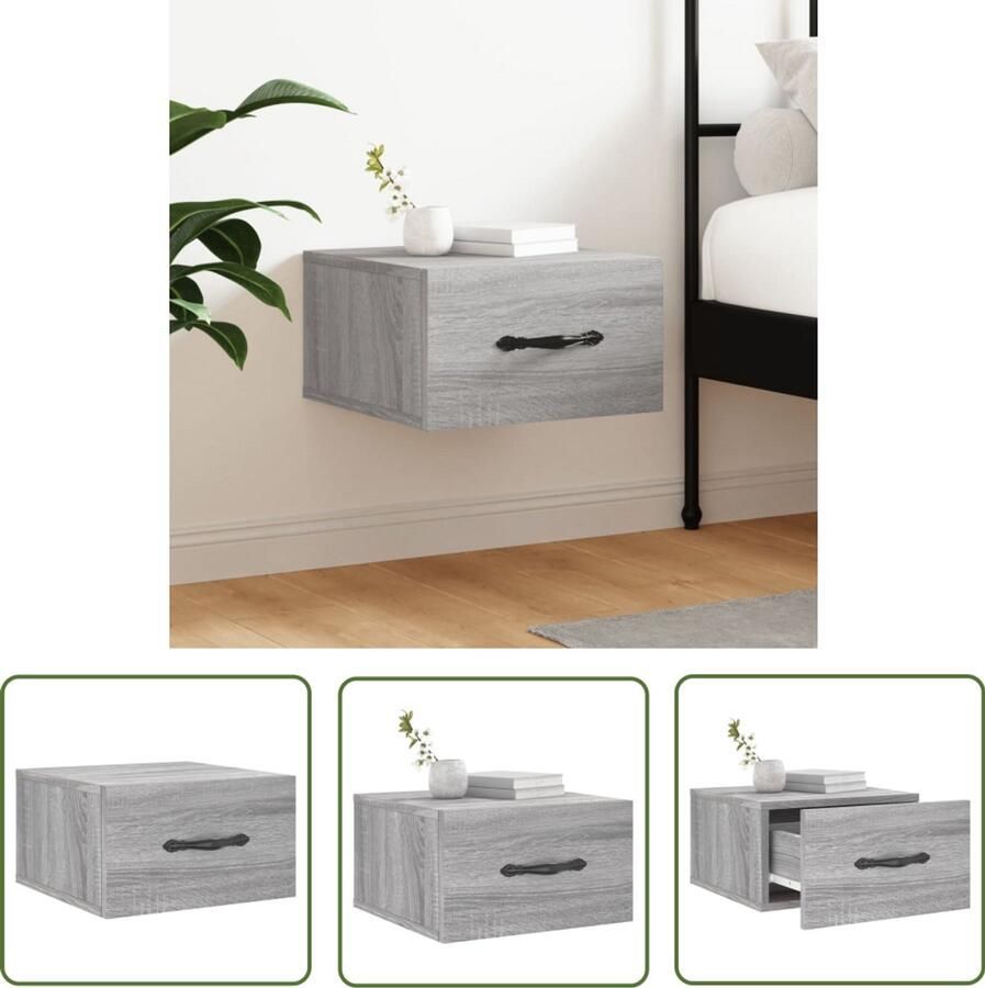 VidaXL Nachtkastje Wandgemonteerd Grijs Eiken Wandlamp Nachtlamp Bijzettafels Nachtkastje Badkamermeubel Slaapkamerdecoratie Houten Meubels Grijze Meubelen