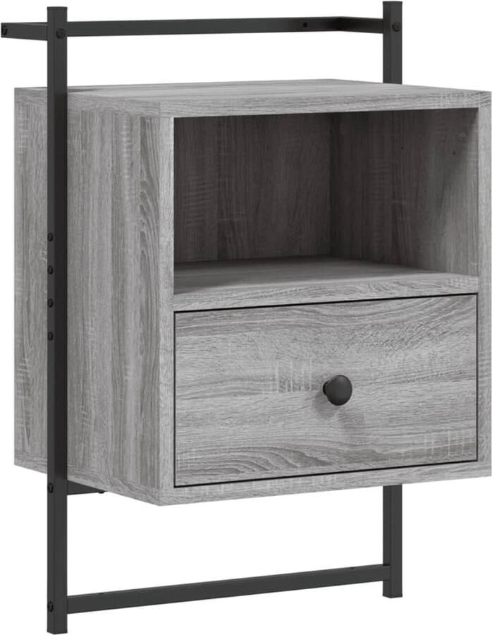 VidaXL Nachtkastje Wandgemonteerd Grijs Sonoma Eiken Nachthastje Wandmontage Grijze Nachtlamp Slaapkamersdecoratie Houten Nachtkastje Bergruimte Minimalistisch Design