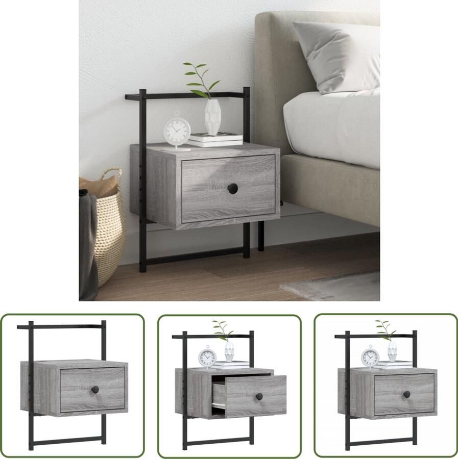 VidaXL Nachtkastje Wandgemonteerd Grijs Sonoma Eiken Nachthastje Wandmontage Kast Slaapkamersdecoratie Houten Meubels Grijze Meubelen