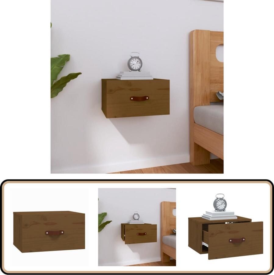 VidaXL Nachtkastje Wandgemonteerd Honingbruin Wandlamp Nachtkastje Slaapkamer Decoratie Houten Kast Grenoble Hout Kleine Meubels