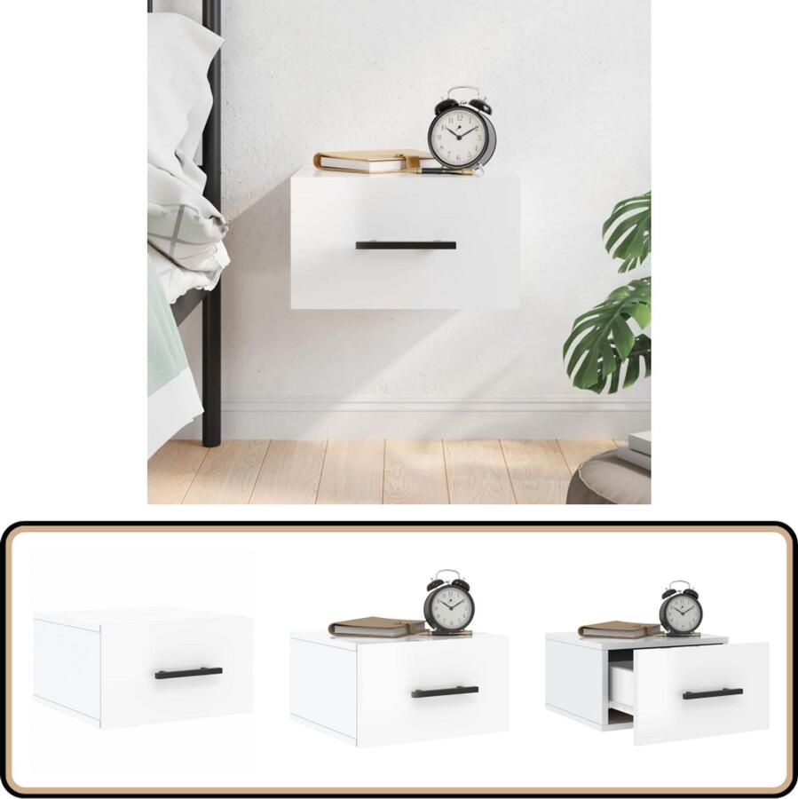 VidaXL Nachtkastje wandgemonteerd hoogglans wit Wandkast Nachtkastje Opbergruimte Houten Kast Badkamermeubilair Slaapkamervloer