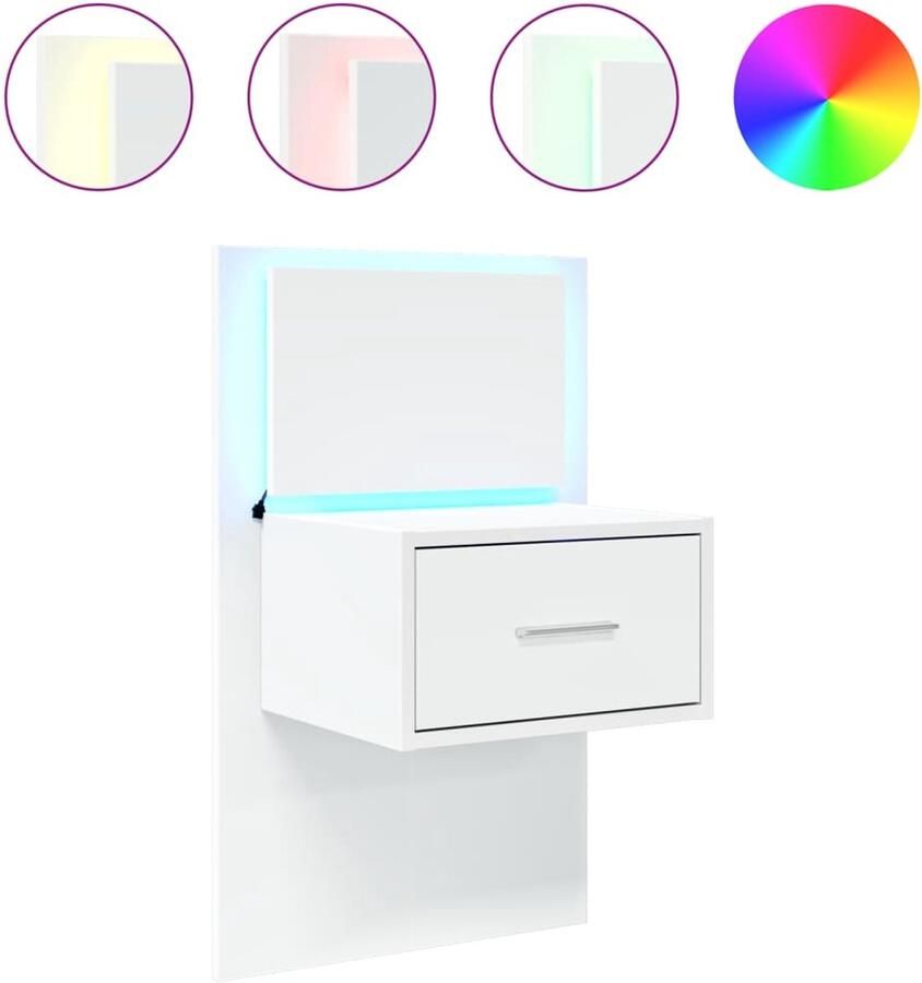 The Living Store Nachtkastje met LED-verlichting wandgemonteerd wit Nachthastje Wandlamp Led Verlichting Houten Nachttafel Slaapkamermeubilair - Foto 2