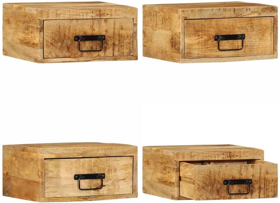 VidaXL Nachtkastje wandgemonteerd massief ruw mangohout Wandnachtkastje Wandnachtkastjes Wandgemonteerd Nachtkastje Wandgemonteerd Bedkastje