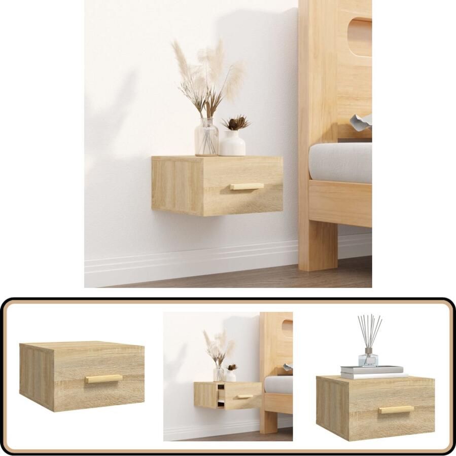VidaXL Nachtkastje Wandgemonteerd Sonoma Eiken 35x35x20 cm Wandlamp Nachtlamp Kastje Bergruimte Slaapkamerdecoratie - Foto 2
