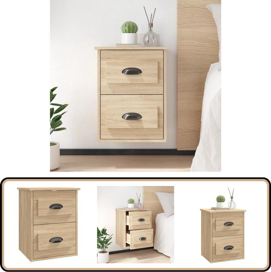 VidaXL Nachtkastje Wandgemonteerd Sonoma Eiken 41 5x36x53 cm Wandlamp Nachtlamp Kastje Bijzettafels Salontafel Badkamermeubel Slaapkamerdecoratie Houten Meubels Sonoma Eiken
