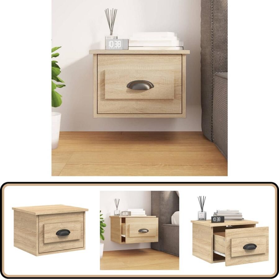 VidaXL Nachtkastje Wandgemonteerd Sonoma Eiken Wandkast Nachtkastje Nachtlamp Slaapkamerr Houten Meubels Sonoma Eiken Minimalistisch Compact