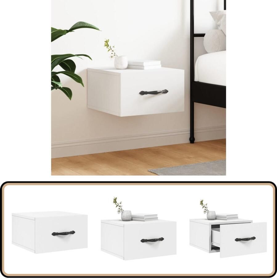 VidaXL Nachtkastje Wandgemonteerd Wit 35x35x20 cm Wandlamp Nachtlamp Bijzettafels Houten Meubels Badkamermeubilair