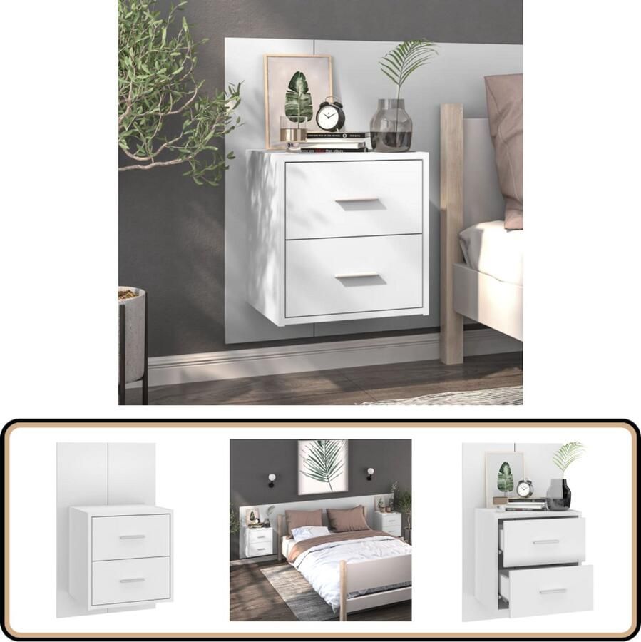 VidaXL Nachtkastje Wandgemonteerd Wit Hout Wandlamp Nachtlamp Bergruimte Slaapkamersdecoratie Houten Meubels Minimalistische Decoratie Compact Meubel Witte Meubelen