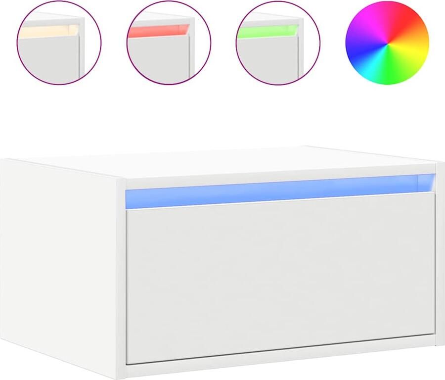 VidaXL Nachtkastje Wandgemonteerd Wit LED-verlichting Wandgemonteerde Nachtkastje Wandgemonteerde Nachtkastjes Nachtkastje Nachtkastjes