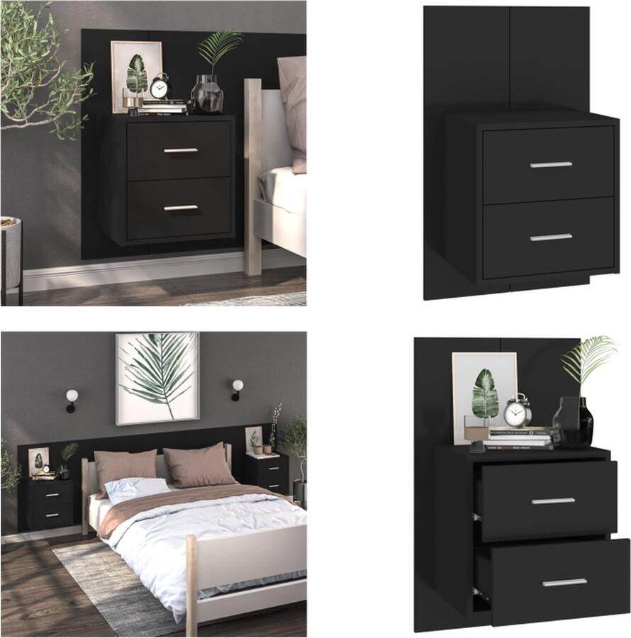 VidaXL Nachtkastje wandgemonteerd zwart Wandnachtkastje Wandnachtkastjes Wandgemonteerd Nachtkastje Wandgemonteerd Bedkastje