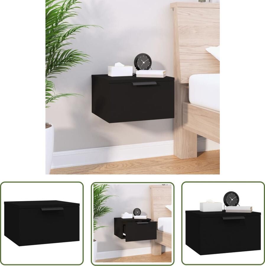 The Living Store Zwevend Nachtkastje Wandgemonteerd Zwart 34x30x20 cm Wandkast Nachtkastje Kastje Meubilair Slaapkamers - Foto 2