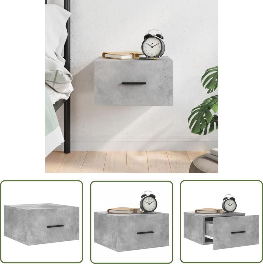 The Living Store Wandgemonteerd Nachtkastje Betongrijs 35 x 35 x 20 cm Duurzaam hout Wandkast Nachtkastje Bergruimte Houten Kast Grijze Kast - Foto 2