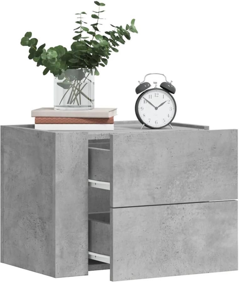 The Living Store Nachtkastje wandgemonteerd 45x30x35 cm betongrijs Wandgemonteerd Nachtkastje Wandgemonteerde Nachtkastjes Bijzettafel Wandkastje - Foto 2