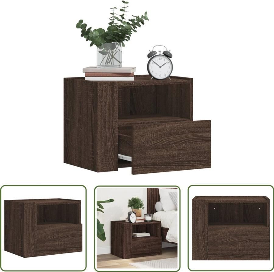 The Living Store Nachtkastje wandgemonteerd 45x30x35 cm bruin eikenkleurig Wandgemonteerd Nachtkastje Wandgemonteerde Nachtkastjes Bijzettafel Wandkastje