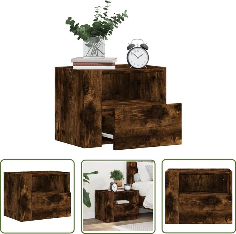 The Living Store Nachtkastje wandgemonteerd 45x30x35 cm gerookt eikenkleurig Wandgemonteerd Nachtkastje Wandgemonteerde Nachtkastjes Bijzettafel Wandkastje