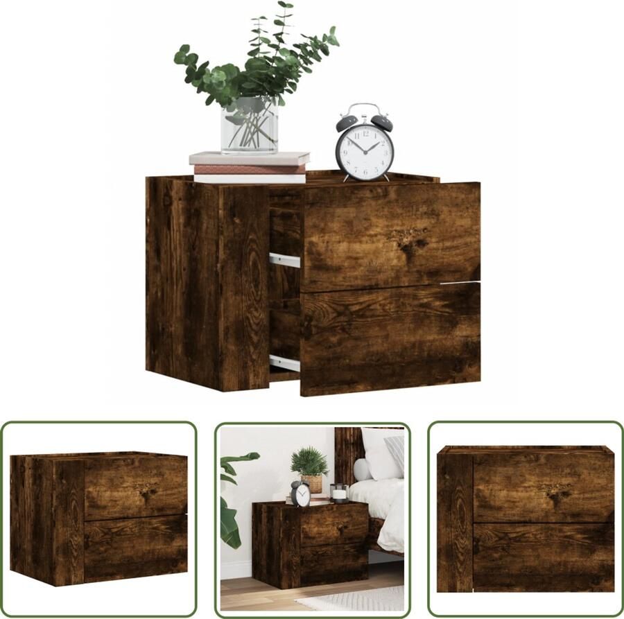 The Living Store Nachtkastje wandgemonteerd 45x30x35 cm gerookt eikenkleurig Wandgemonteerd Nachtkastje Wandgemonteerde Nachtkastjes Bijzettafel Wandkastje
