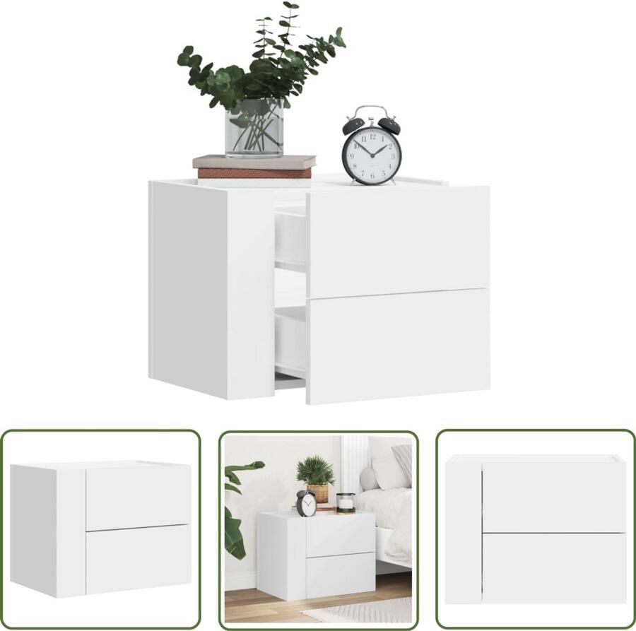 The Living Store Nachtkastje wandgemonteerd 45x30x35 cm wit Wandgemonteerd Nachtkastje Wandgemonteerde Nachtkastjes Bijzettafel Wandkastje