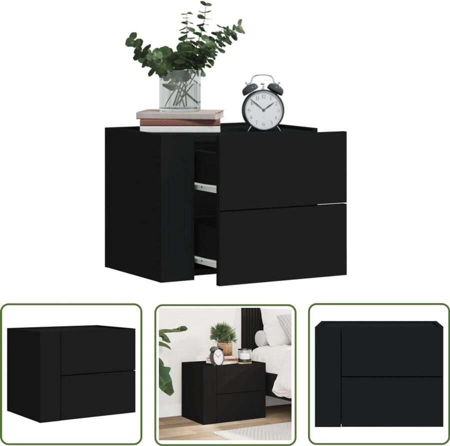 The Living Store Nachtkastje wandgemonteerd 45x30x35 cm zwart Wandgemonteerd Nachtkastje Wandgemonteerde Nachtkastjes Bijzettafel Wandkastje