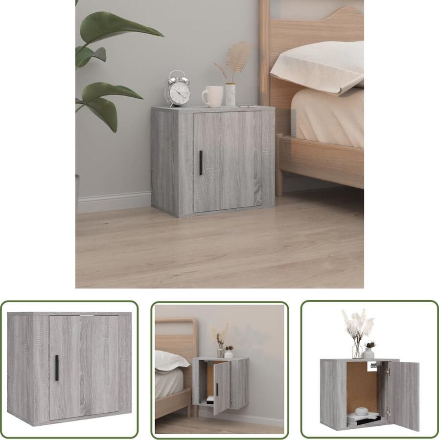 The Living Store Nachtkastje wandgemonteerd 50x30x47 cm grijs sonoma eikenkleur Wandkast Nachtkastje Grijze Kast Houten Kast Slaapkamer Meubilair - Foto 2