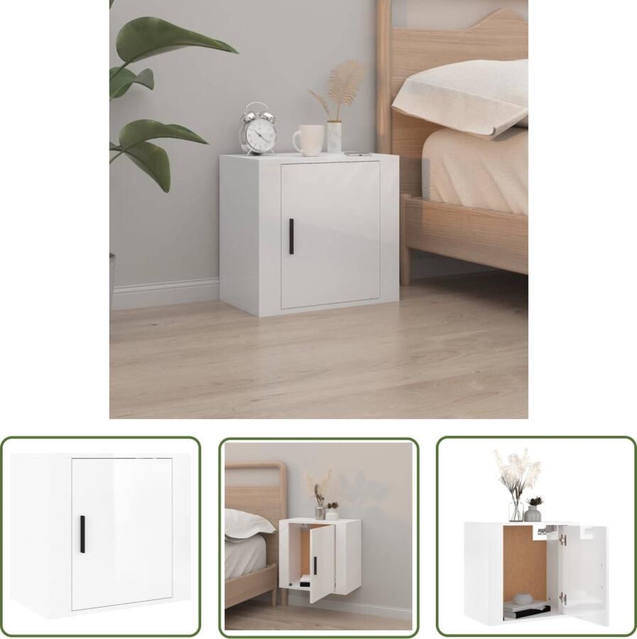 The Living Store Wandgemonteerd Nachtkastje Hoogglans Wit 50x30x47 cm Bewerkt Hout Wandkast Nachtkastje Meubilair Slaapkamer Houten Kast - Foto 2
