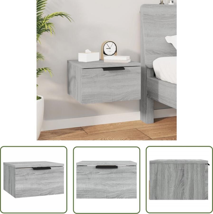The Living Store Wandgemonteerd Nachtkastje Bedkastje 34 x 30 x 20 cm Grijs Sonoma Eiken Wandlamp Nachtkastje Slaapkamervloer Grijze Meubels Houten Kast - Foto 2