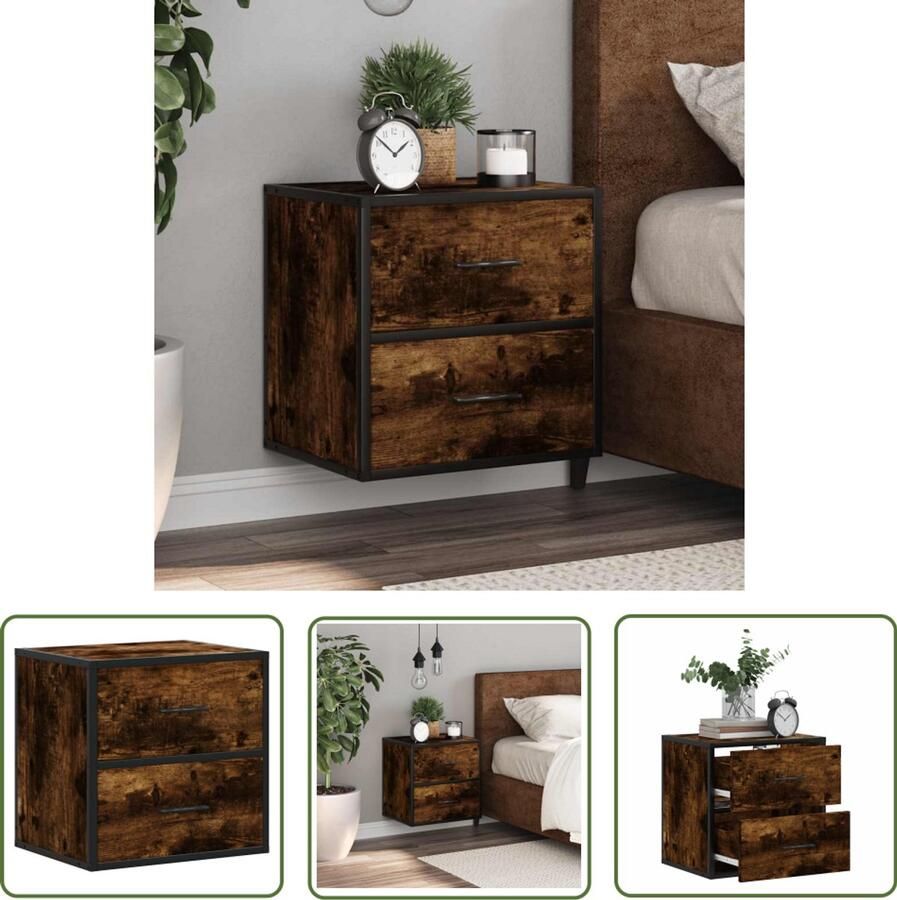 VidaXL Nachtkastje Wandlamp Nachtkastje wandgemonteerd 40x31x39 5 cm gerookt eikenkleurig Slaapkamervloer Bergruimte Houten Kast