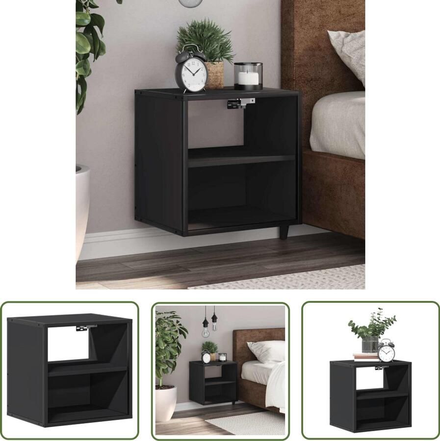 The Living Store Nachtkastje wandgemonteerd 40x31x39 5 cm zwart Wandlamp Nachtkastje Slaapkamervloer Opbergoplossing Houten Kast