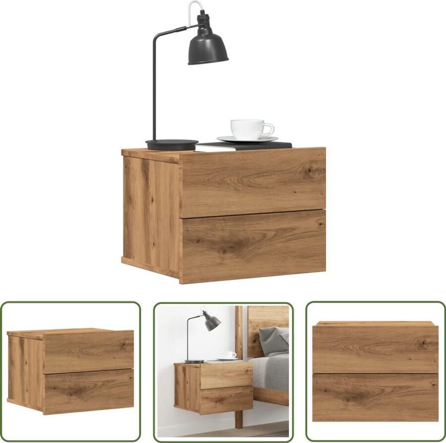 VidaXL Nachtkastje Wandlamp Nachtkastje wandgemonteerd 40x32x30 cm artisanaal eikenkleur Slaapkamervloer Houten Kast Bergruimte