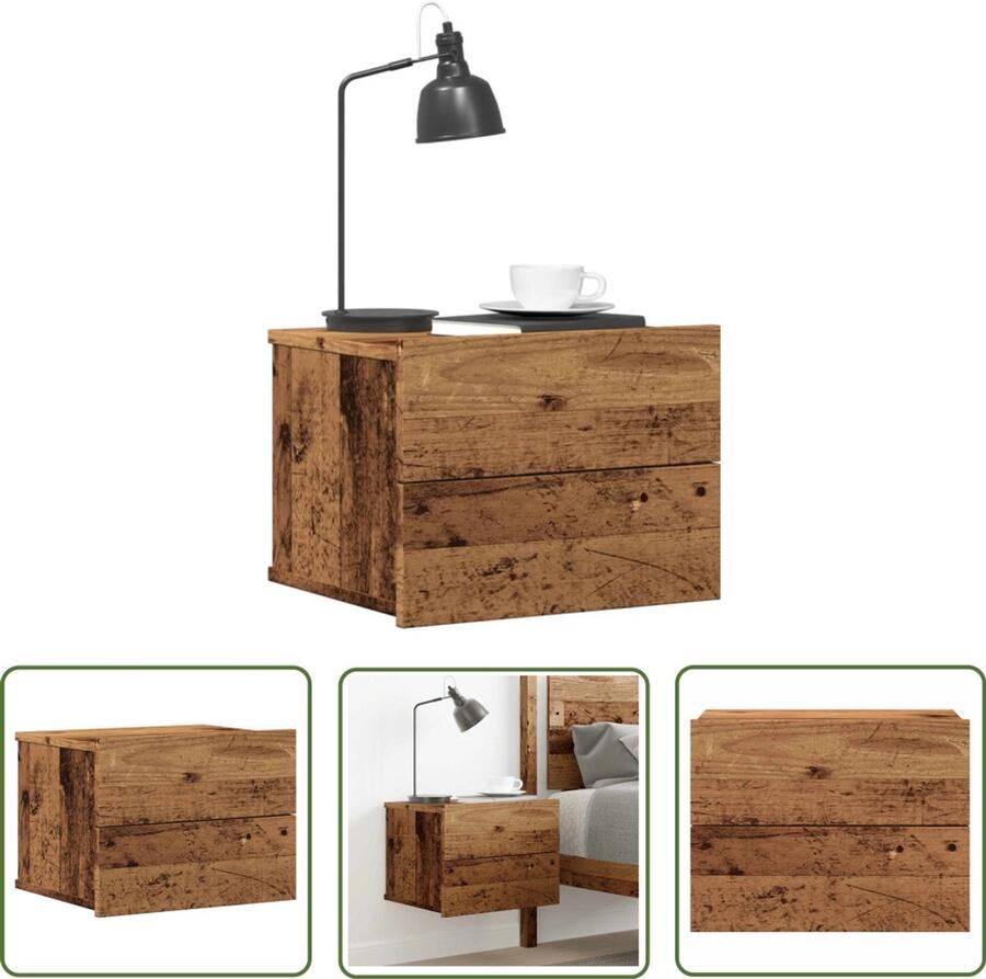 The Living Store Nachtkastje wandgemonteerd 40x32x30 cm oud houtkleurig Wandlamp Nachtkastje Slaapkamervloer Houten Kast Vintage Design