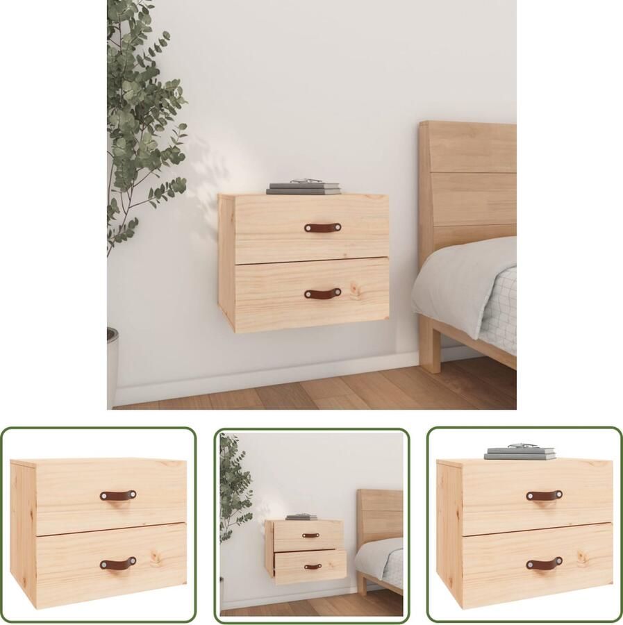 The Living Store Wandgemonteerd Nachtkastje Massief Grenenhout 50 x 36 x 40 cm Wandlamp Nachtkastje Houten Kast Grenoble Meubels Slaapkamer Decoratie - Foto 3