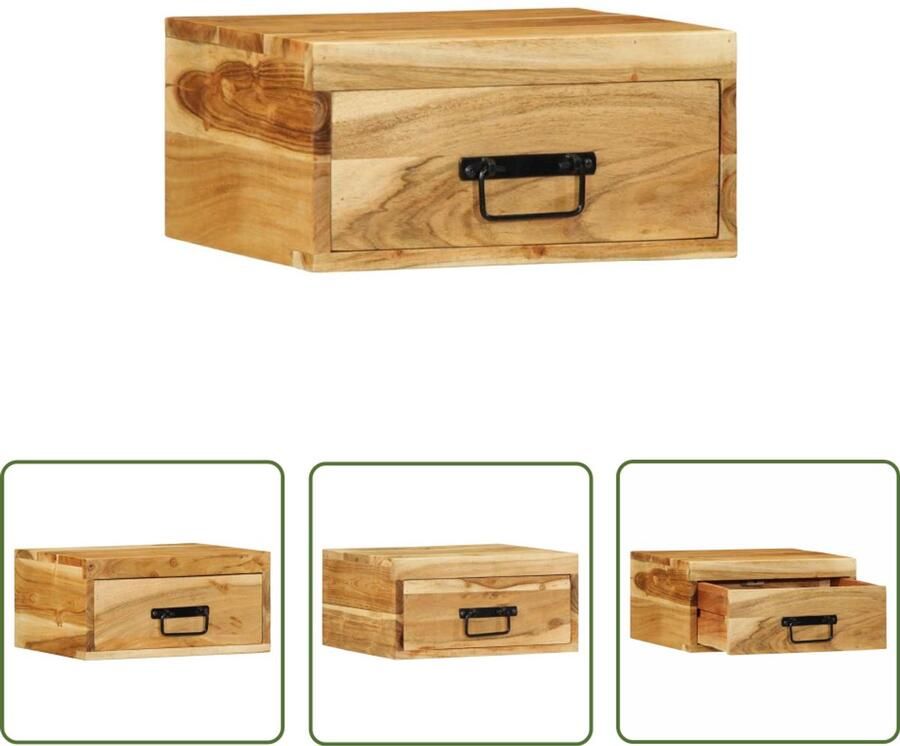 The Living Store Nachtkastje wandgemonteerd massief acaciahout Wandlamp Nachtkastje Slaapkamersdecoratie Houten Kast Acaciahout